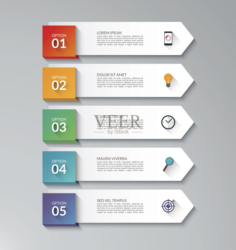 信息图箭头模板与5个选项。文件是分层的。正版元素素材