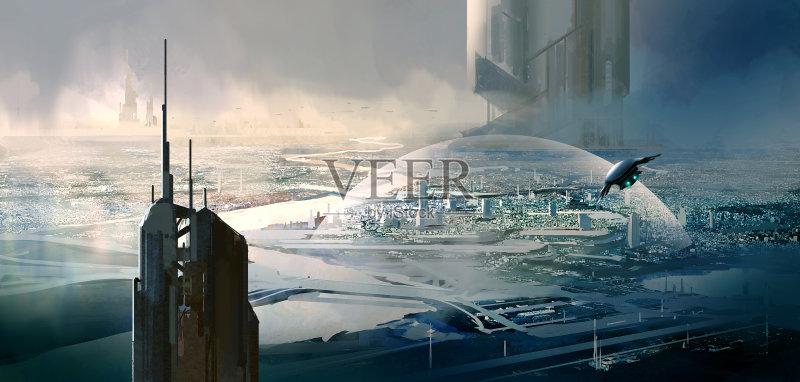 科幻小说的场景。正版插画素材