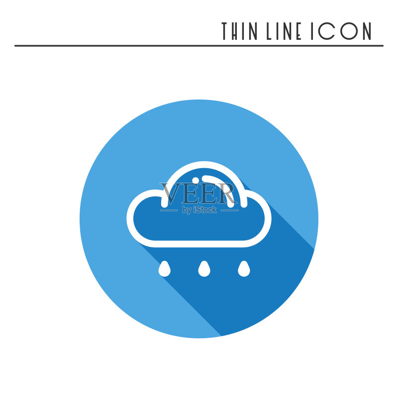 云、天空、雨、线条简约图标:天气符号、气象学、预报设计元素,适用于移动应用、网页和小工具的矢量线性扁平图标图标素材