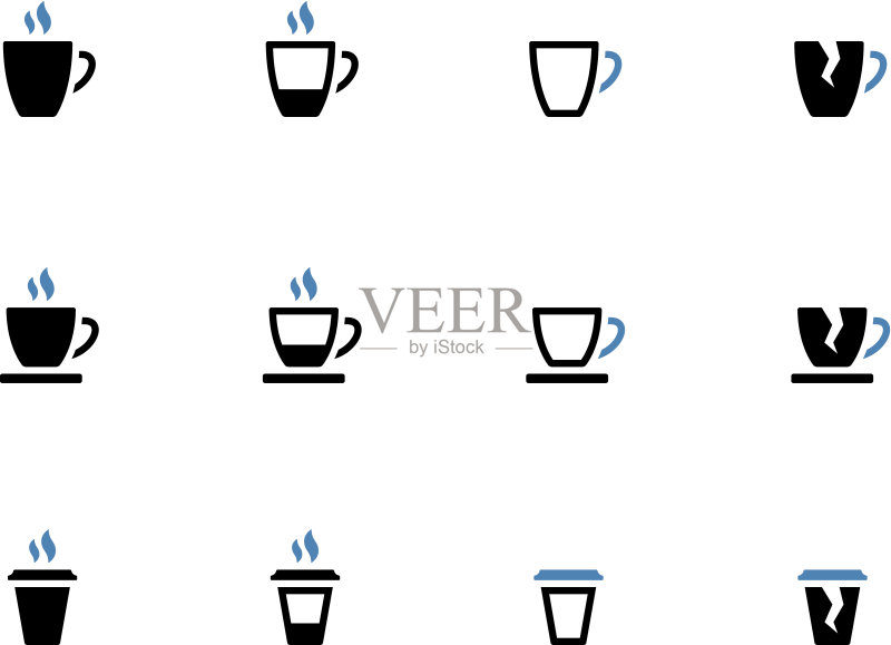 茶杯和咖啡杯双色调图标图标素材
