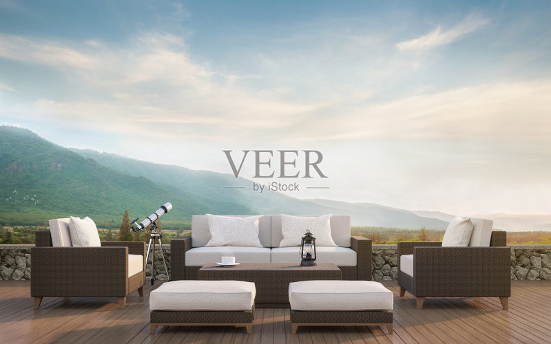 户外生活与山景3d渲染图像正版图片素材