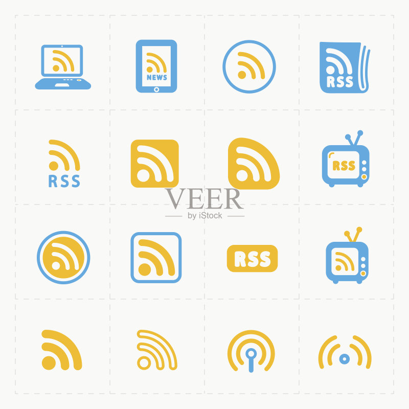 RSS标志图标,白色背景上的RSS订阅符号图标素材