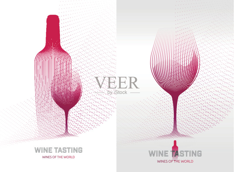 设计模板与现代插图的葡萄酒杯和酒瓶正版插画素材