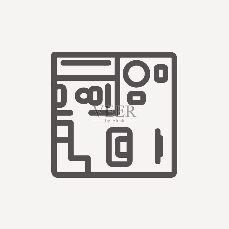 带有家具的房屋内饰细线条图标图标素材