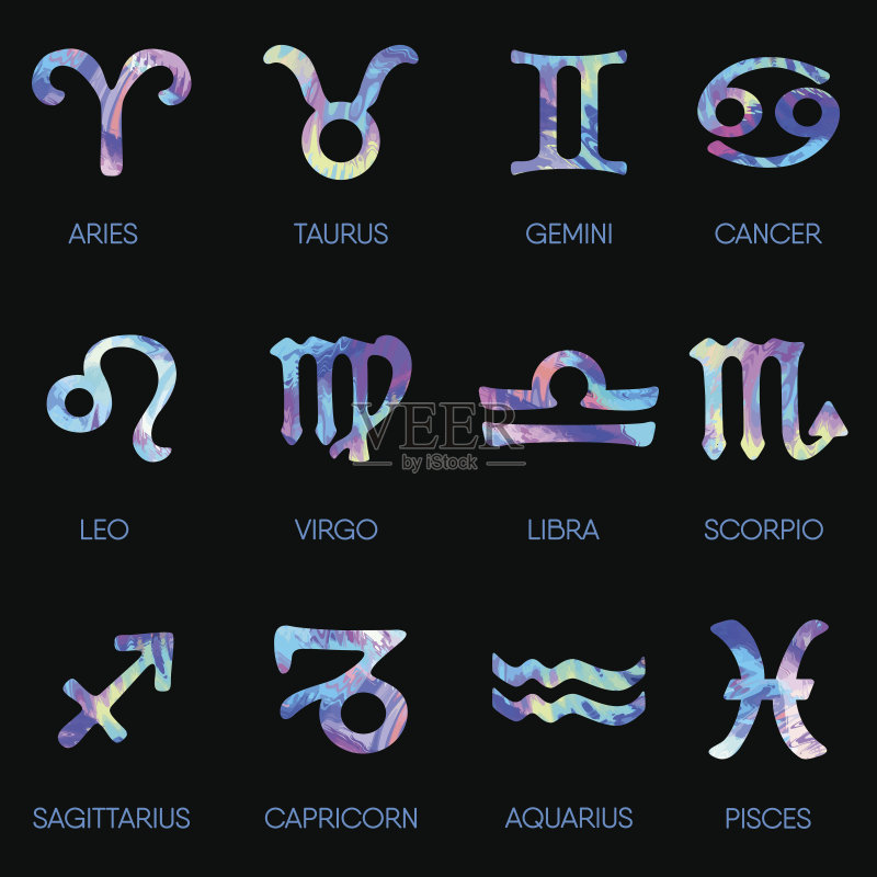 黑色背景上的星座图标合集图标素材