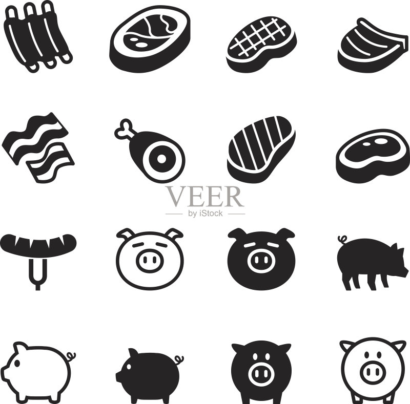 猪和猪肉图标矢量图图标素材