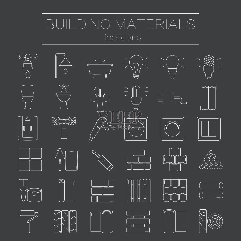 适用于DIY、建筑、建材的线条图标合集图标素材