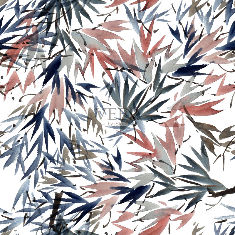 有叶的水彩模式正版插画素材