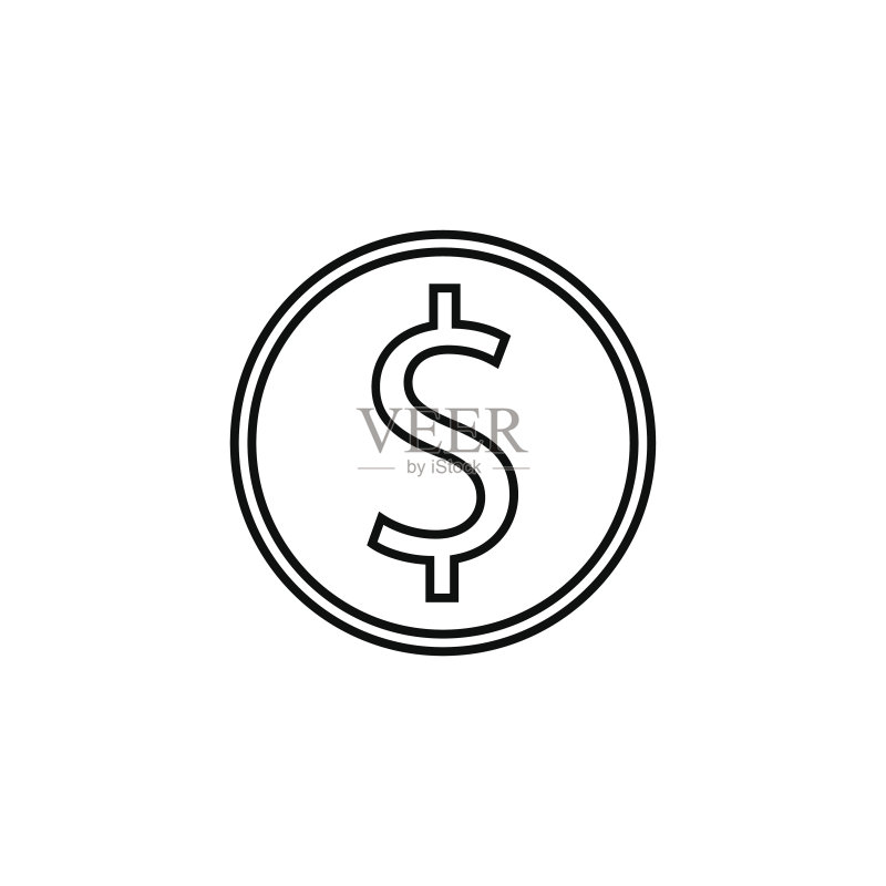 美元硬币线条图标,金融与商业图标素材