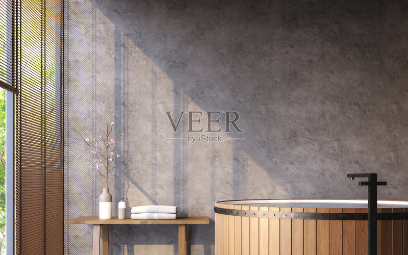 阁楼风格的浴室与自然视图3d渲染图像正版图片素材