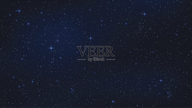 一个现实的星空与蓝色辉光。黑暗的天空中闪烁的星星。背景,你的项目的墙纸。矢量插图。每股收益10正版插画素材