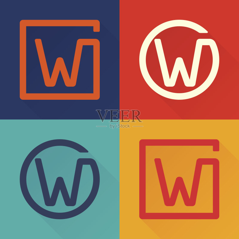 圆形和方形W字母扁平图标图标素材