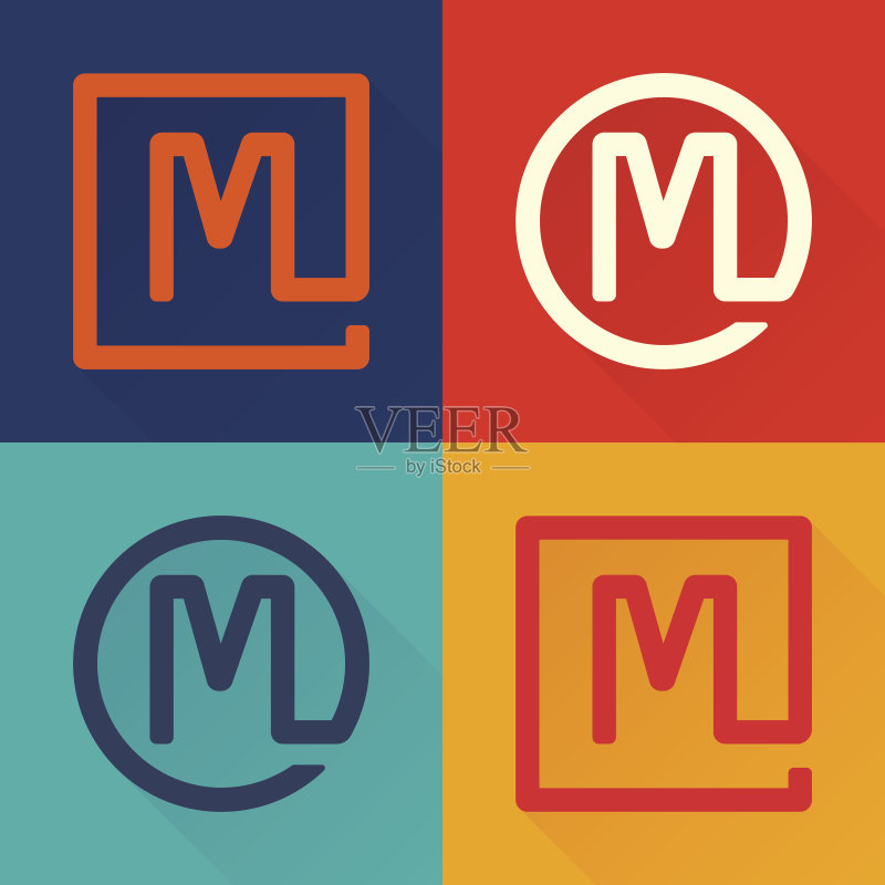圆形和方形字母M扁平图标图标素材