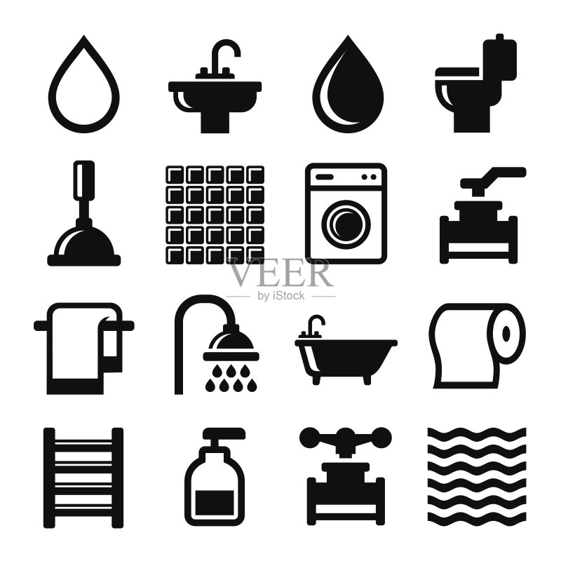浴室和水图标集矢量图图标素材