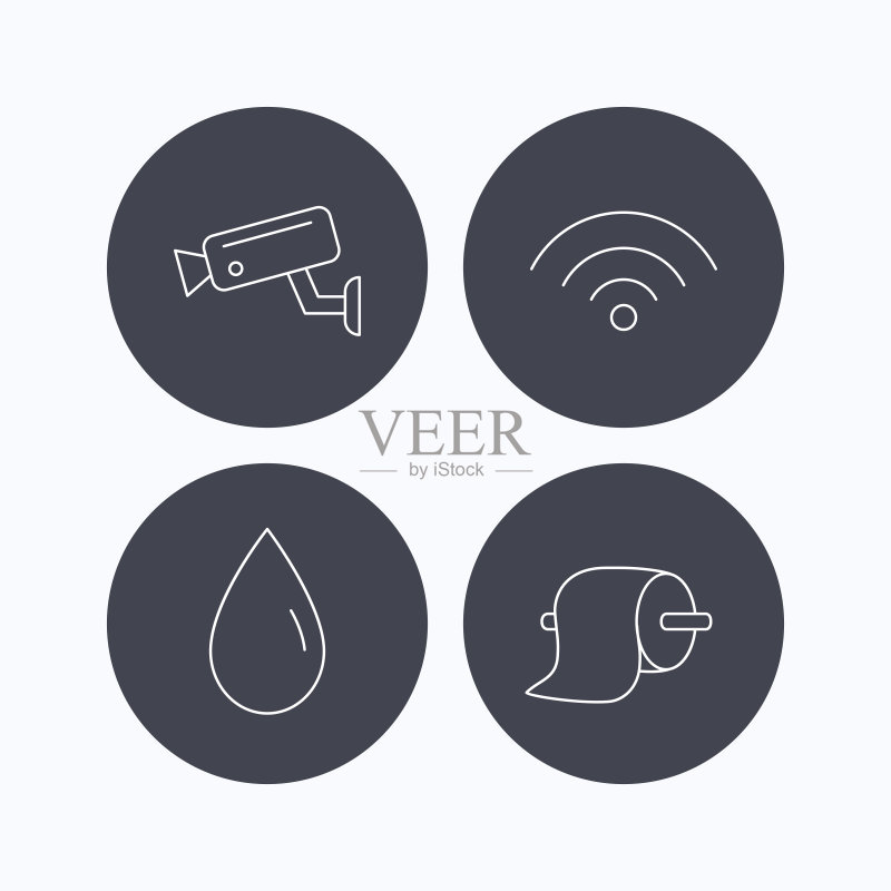 Wi-Fi、视频监控和水滴图标图标素材