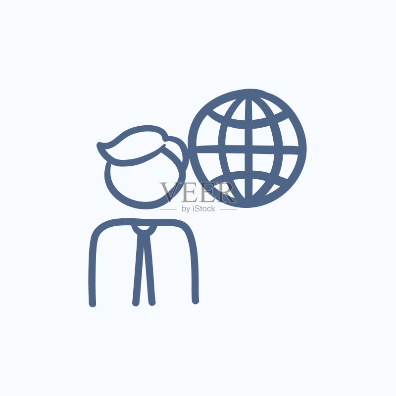 手绘地球仪的男人图标素材