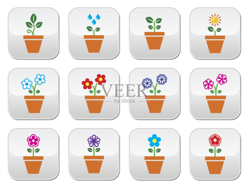 盆栽花卉矢量彩色图标图标素材
