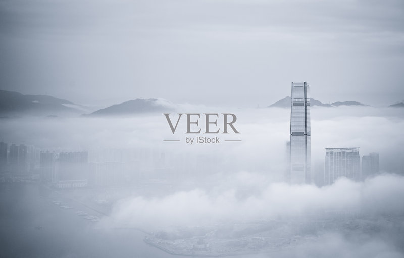 香港市内晨曦朦胧正版图片素材