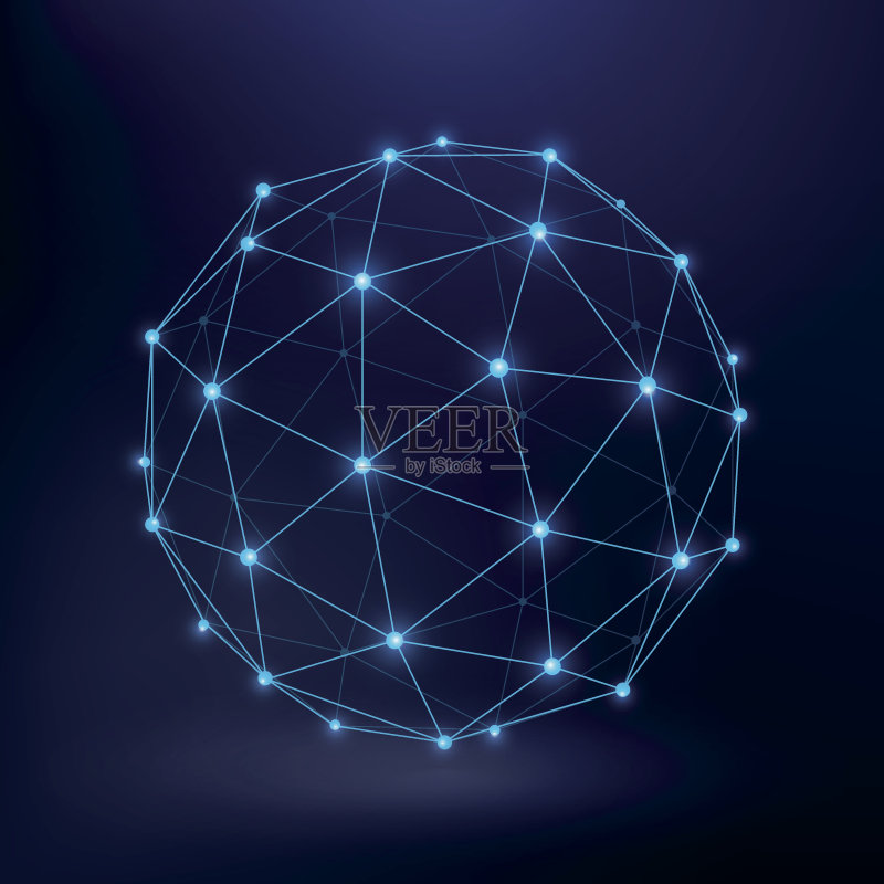 未来技术矢量背景与线框连接圆图形正版插画素材