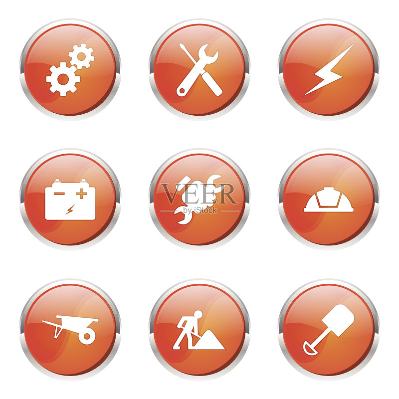 橙色建筑工具矢量按钮图标设计套装图标素材