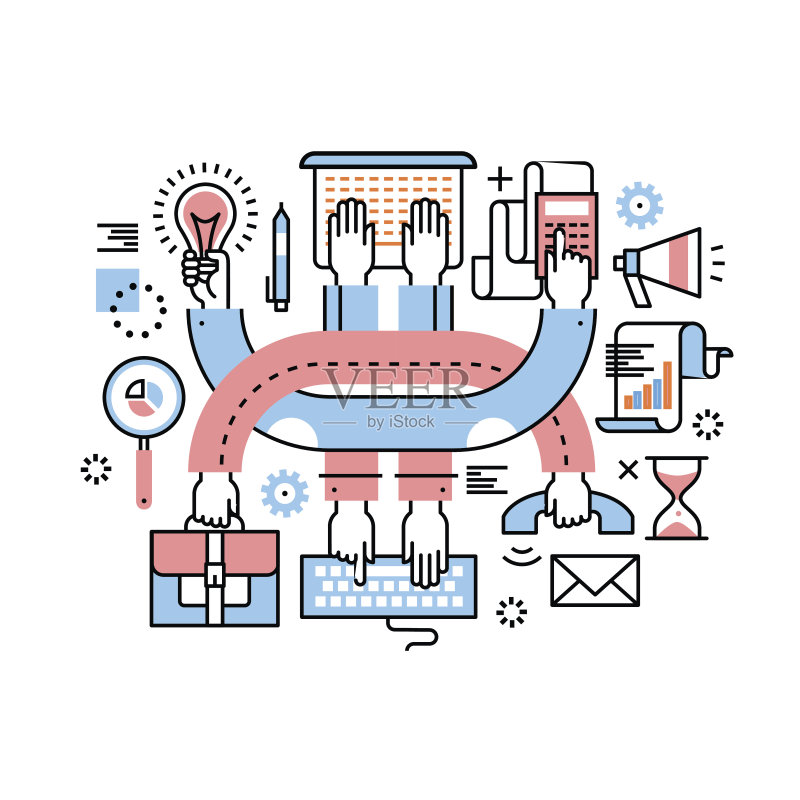 企业家的团队合作和多任务努力工作正版元素素材