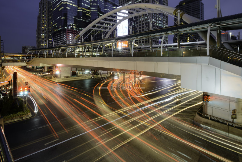 晚上交通,曼谷,泰国正版图片素材