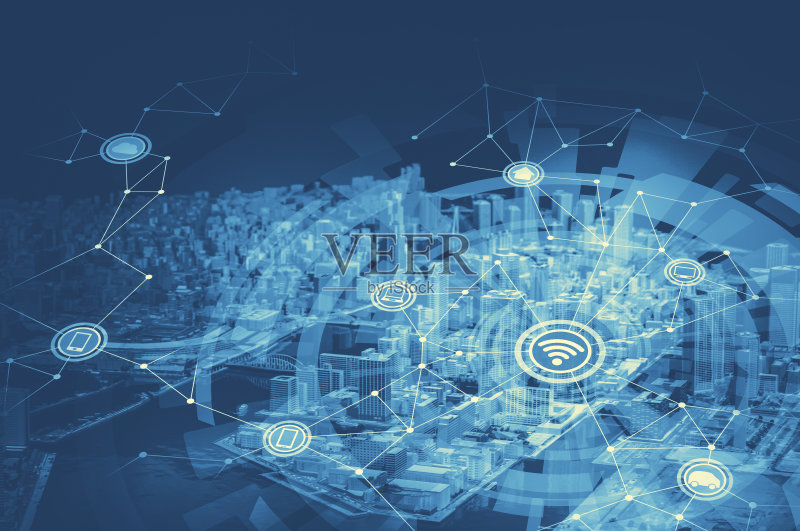 智慧城市与无线通信网络的双音图正版图片素材