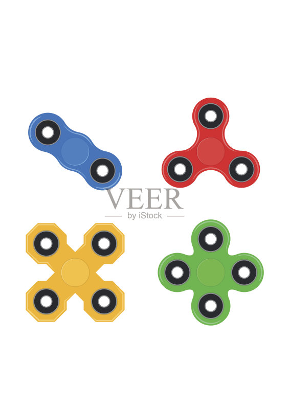 白色背景上隔离的指尖陀螺套装。缓解压力,手部旋转玩具图标图标素材