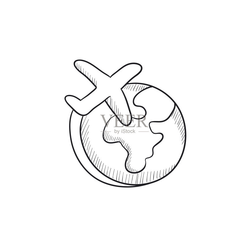 环球飞行飞机素描图标图标素材