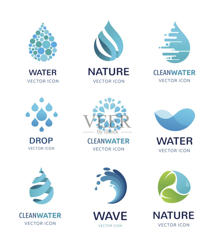 水、波浪和水滴图标符号系列图标素材