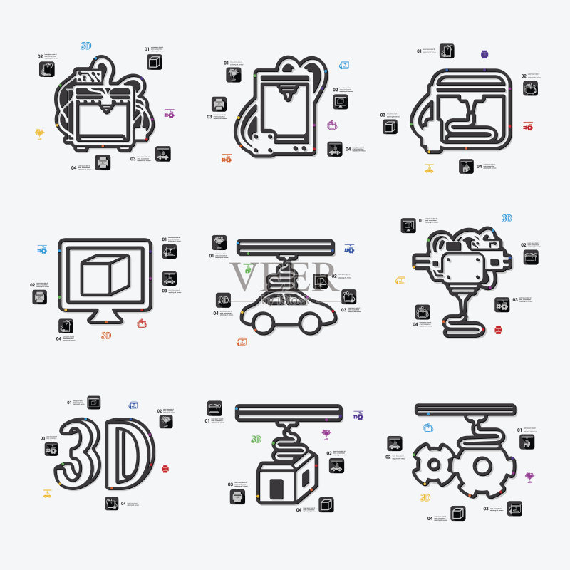 3D打印机信息图图标素材