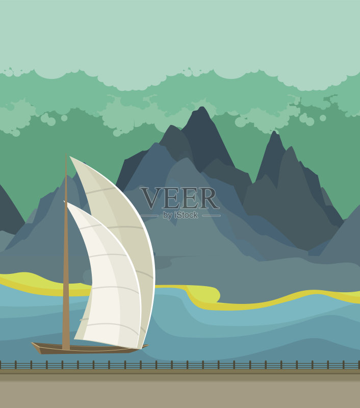 海景与帆船正版插画素材