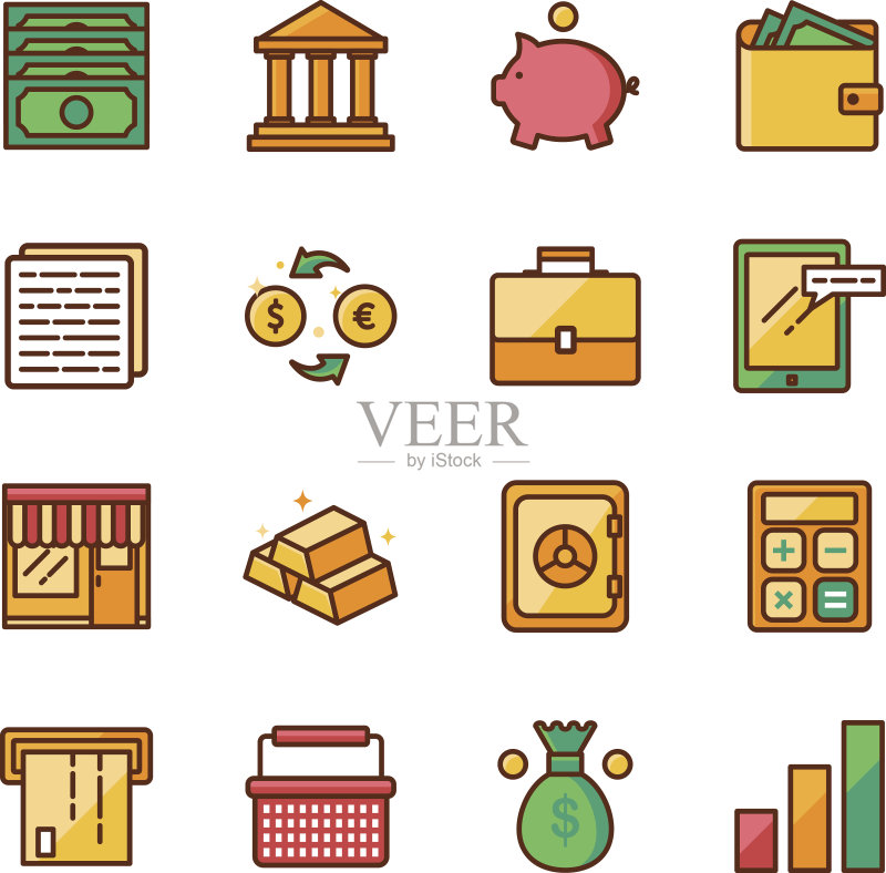 金融营销矢量图标彩色线条样式图标素材