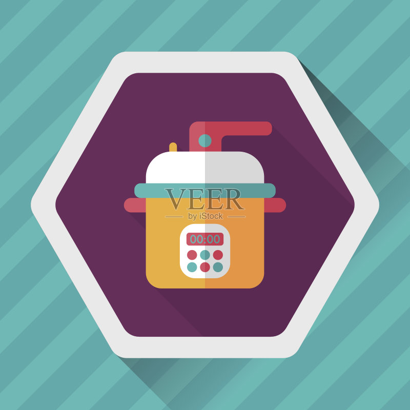 带长阴影的厨房用具电饭煲扁平图标,eps10图标素材