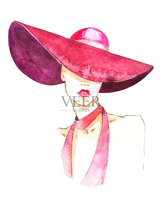 女人肖像。抽象水彩画正版插画素材