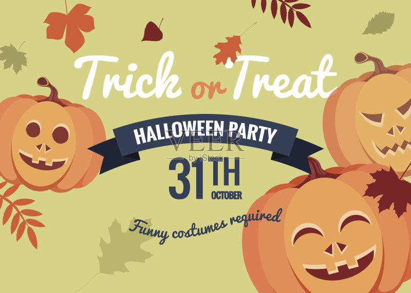 卡通风格的万圣节派对邀请。正版模板素材