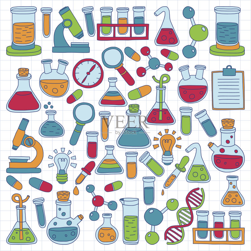 化学药理学自然科学矢量涂鸦合集图标素材