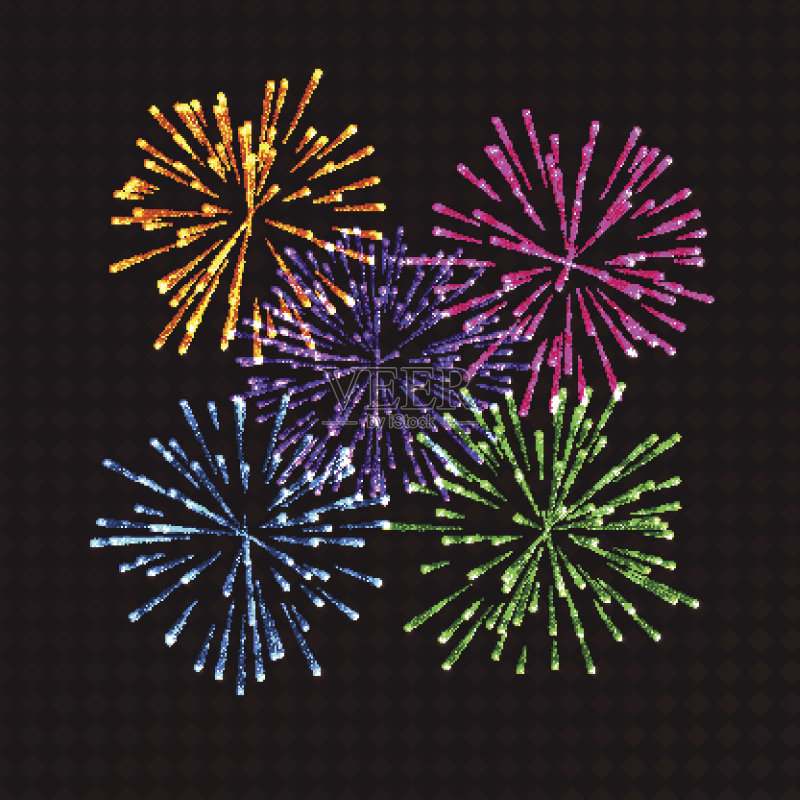彩色烟花在透明的背景上设计。正版插画素材