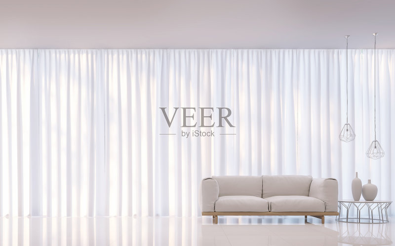 现代白色卧室简约风格3D渲染图像正版图片素材