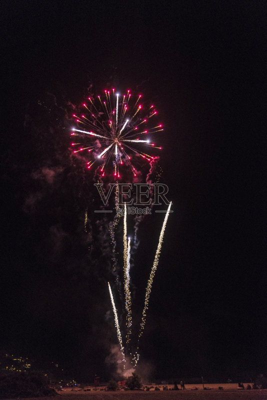 烟花在夜晚的天空中绽放正版图片素材