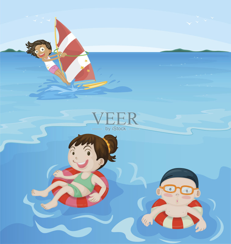 海滩场景正版插画素材