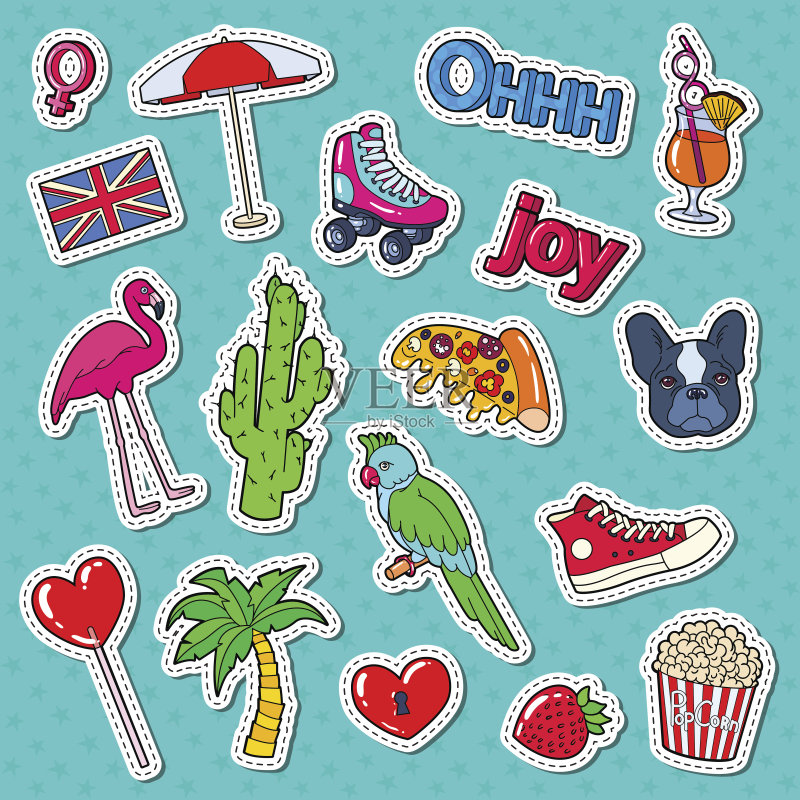 青少年时尚生活贴纸、徽章正版元素素材