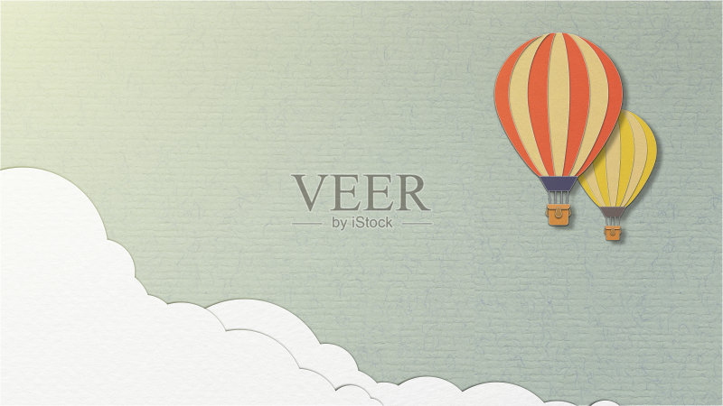 气球在天空背景或蓝色背景,剪纸风格正版插画素材