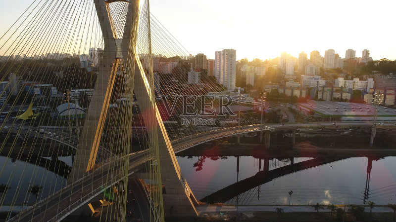 巴西圣保罗Estaiada桥鸟瞰图正版图片素材