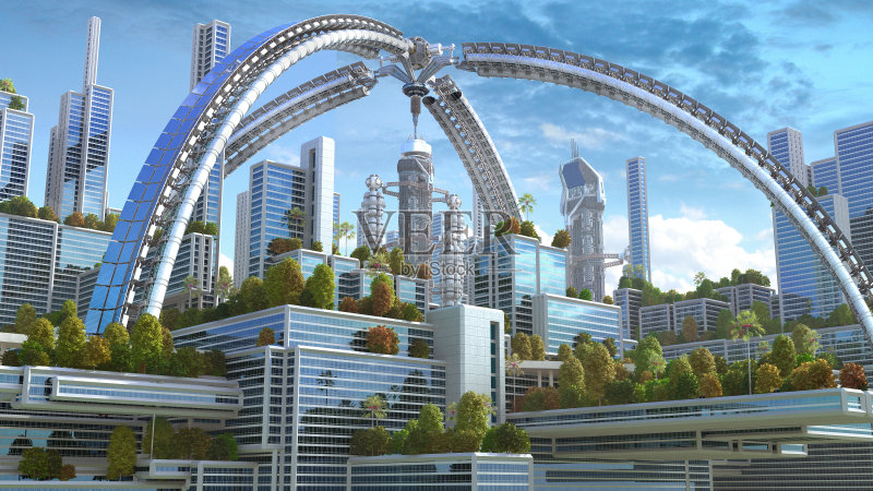 3D未来绿色城市正版图片素材