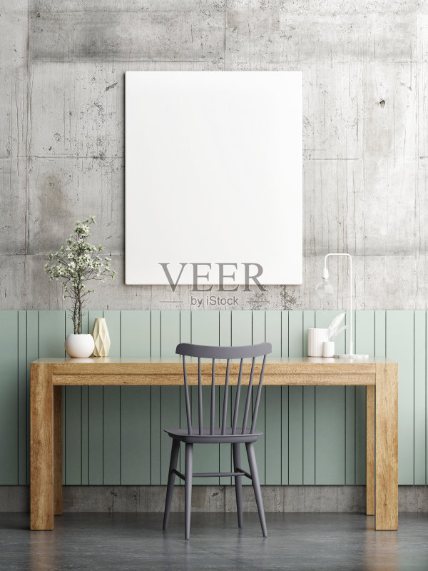 时髦的办公桌与模拟海报正版图片素材