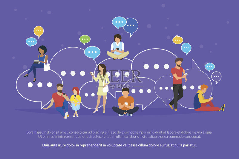 演讲气泡的评论和回复概念平面矢量插图正版模板素材