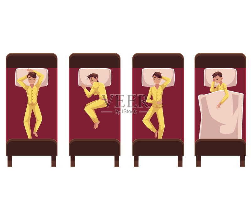 男人躺在床上,仰卧,侧卧,俯视图正版元素素材