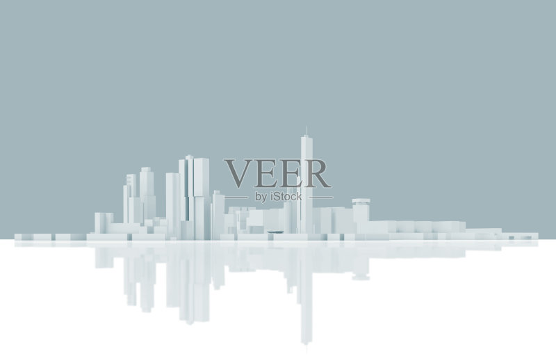 抽象的现代城市天际线景观。蓝色调正版图片素材