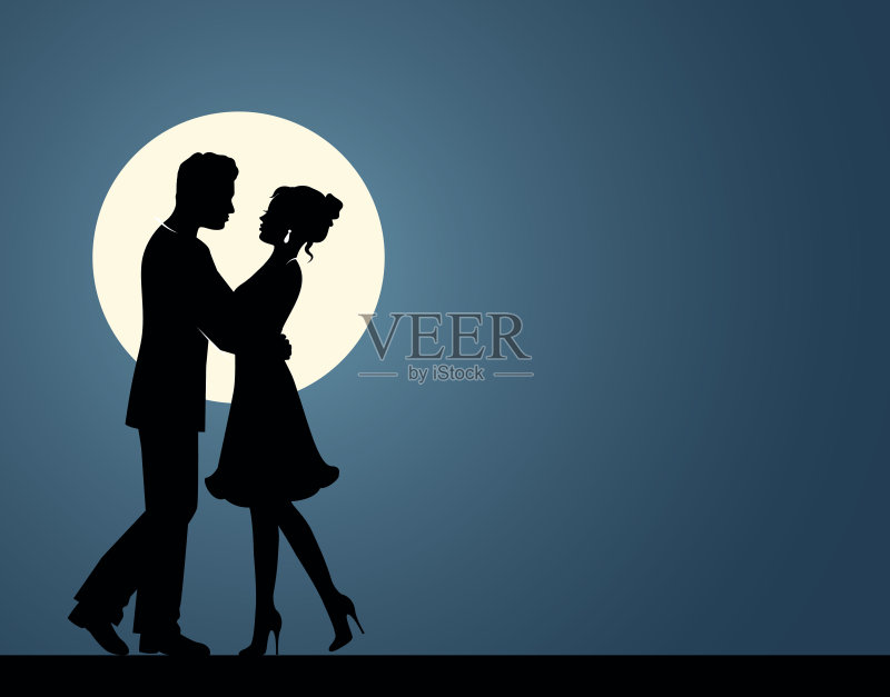 一对相爱的情侣的剪影正版插画素材